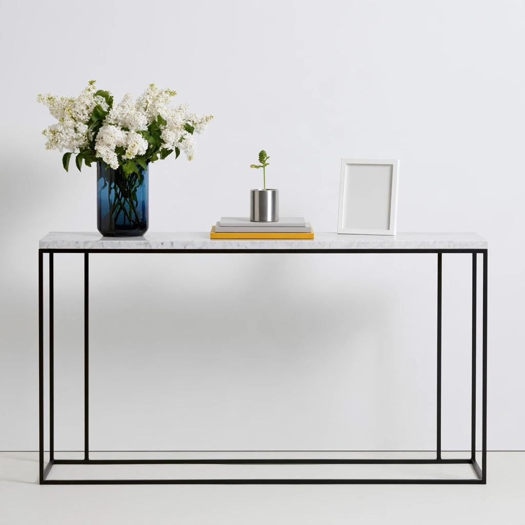 Consolle da ingresso con finitura effetto marmo, colore bianco