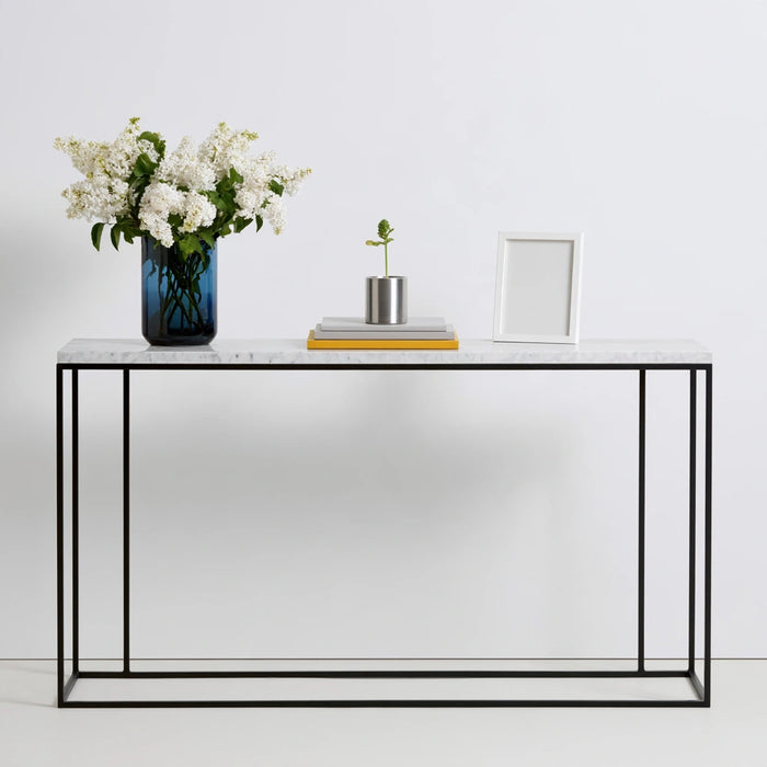 Consolle da ingresso con finitura effetto marmo, colore bianco