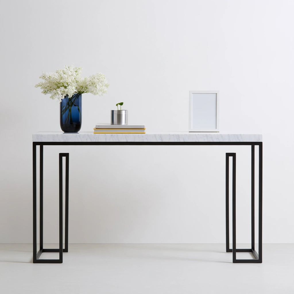 Consolle da ingresso con finitura effetto marmo, colore bianco