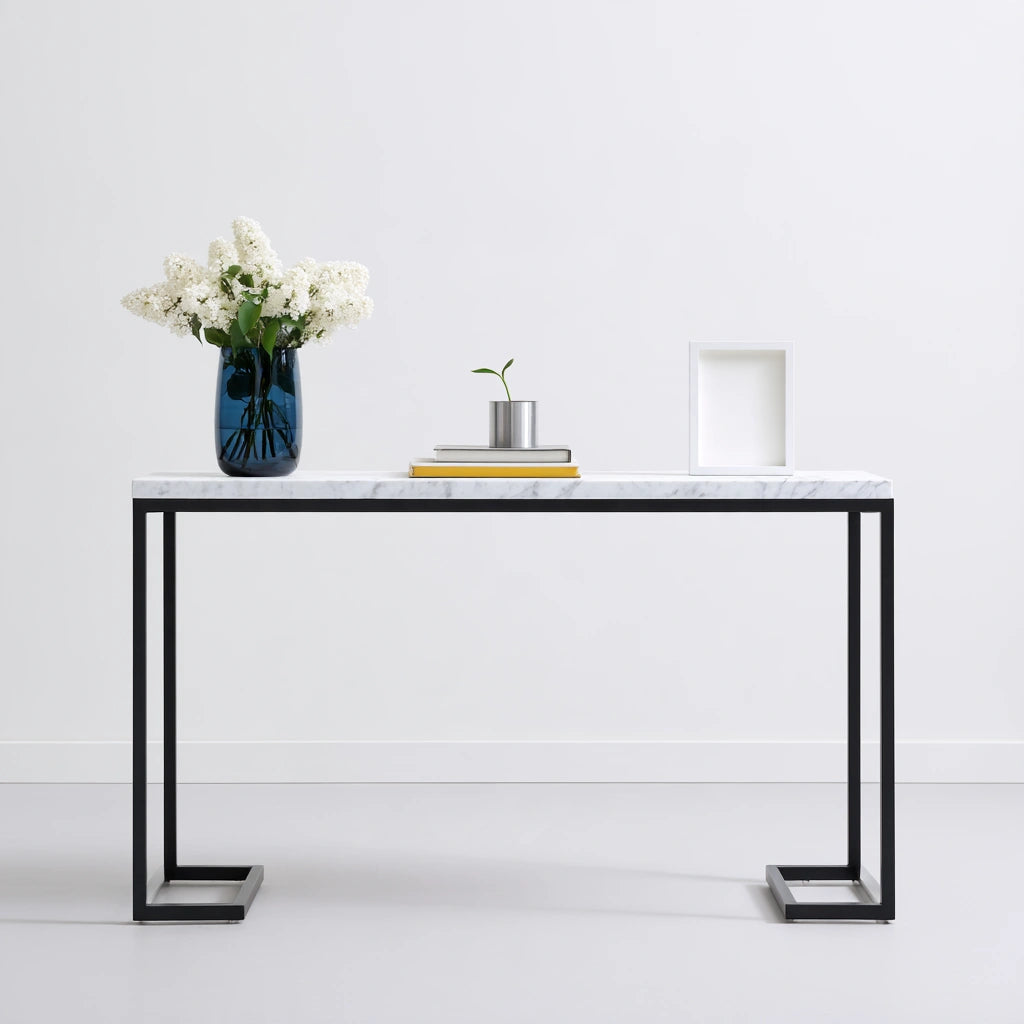 Consolle da ingresso con finitura effetto marmo, colore bianco
