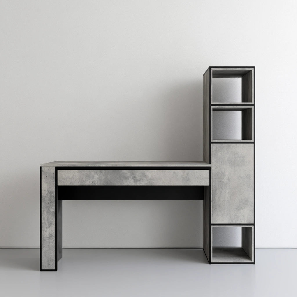 Scrivania moderna con finitura effetto cemento, colore grigio