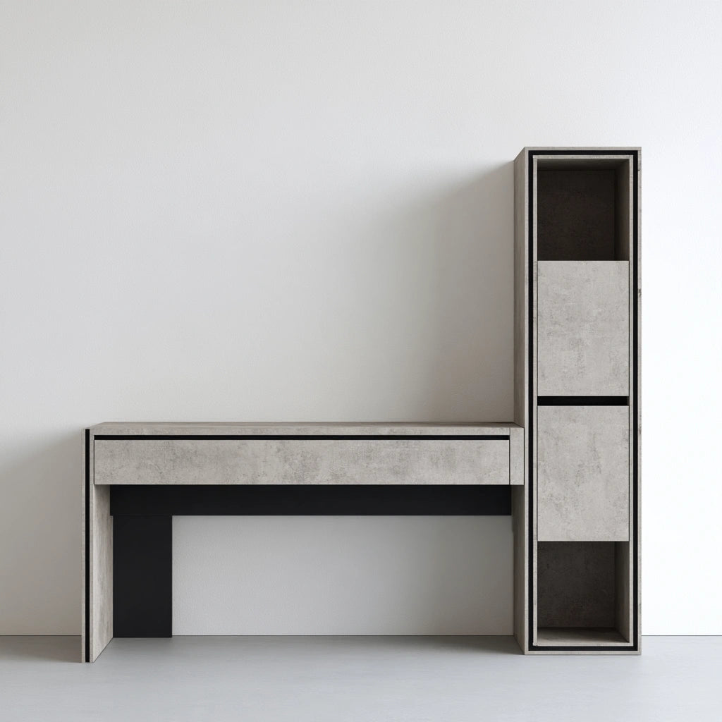 Scrivania moderna con finitura effetto cemento, colore grigio